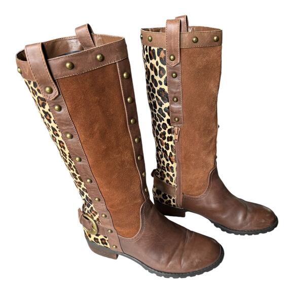 Steve Madden Denmar Studded Leather leopard print Brown Boots size 7 - Picture 6 of 14
